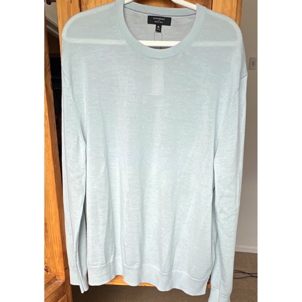 Banana Republic Merino Wool Crew Neck Knit Pullover Sweater Light green Men's XL